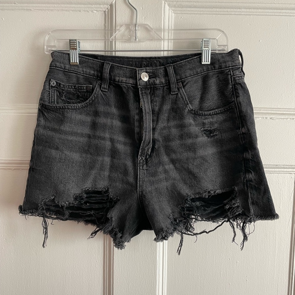 American Eagle | Distressed Black Denim Mini Shorts